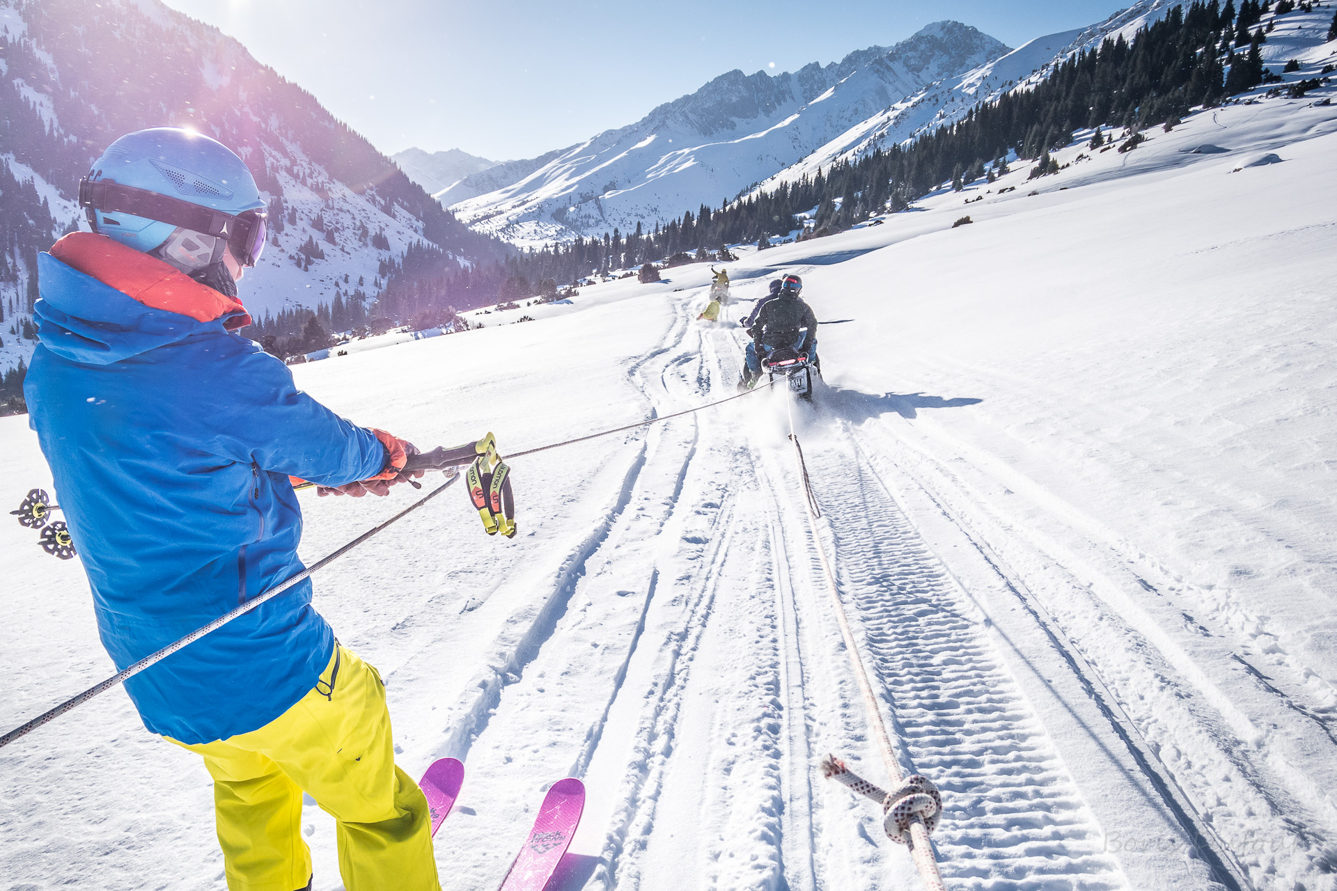Snowmobile supported backcountry skiing at Karakol and Jyrgalan